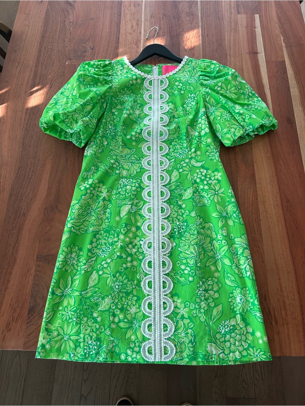 Lilly Pulitzer Lime Green Floral Mini Dress with White Trim